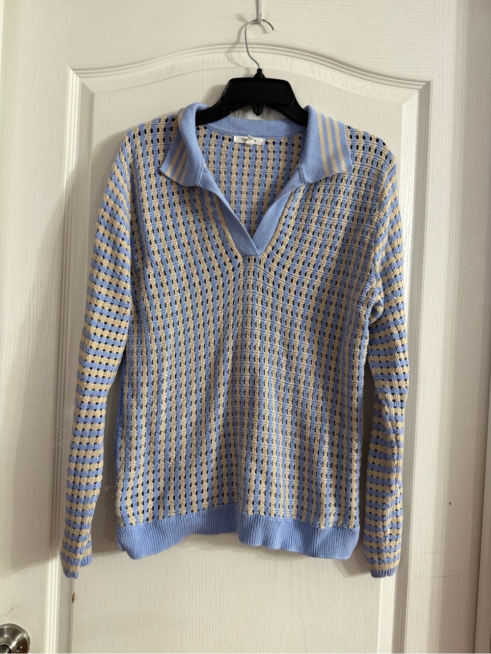 Maurices Women’s Striped Open Knit Collared Sweater Sz M. AG-242